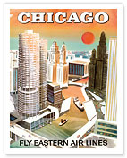 Chicago, USA - Marina City, Chicago River - Fly Eastern Airlines - Giclée Art Prints & Posters