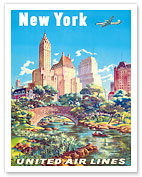 New York - United Air Lines - Gapstow Bridge at Central Park South Pond, Manhattan - Fine Art Prints & Posters