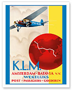Amsterdam to Jakarta (Batavia) - Dutch East Indies - KLM (Royal Dutch Airlines) - Fine Art Prints & Posters
