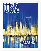 USA Sabena Belgian World Airlines - New York Manhattan Skyline - Fine Art Prints & Posters