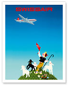 Swissair - Switzerland - Shepherd with Lambs - Fine Art Prints & Posters