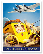 Deutsche Lufthansa German Airways - Junkers JU-52 Aircraft - Lady on Carriage - Fine Art Prints & Posters