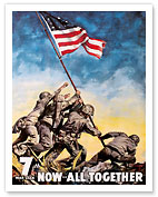 Iwo jima American Flag Raising - Now All Together - 7th War Loan - Giclée Art Prints & Posters