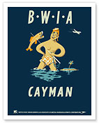 Cayman Islands - British West Indies Airways BWIA (Bee-Wee) Spear Fisherman - Giclée Art Prints & Posters