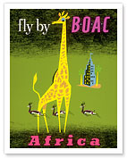 Africa - African Giraffe and Gazelles - Fly by BOAC (British Overseas Airways Corporation) - Giclée Art Prints & Posters