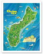 Map of Guam, USA - Where America's Day Begins - Fine Art Prints & Posters