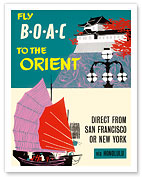 Fly BOAC to the Orient - Direct from San Francisco or New York via Honolulu - BOAC (British Overseas Airways Corporation) - Giclée Art Prints & Posters