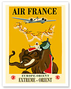 Europe - Orient - Extrême-Orient Flight Routes - Regal Elephant with Howdah (Carriage) - Giclée Art Prints & Posters