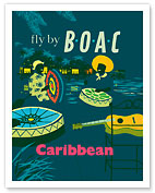 Caribbean - Caribbean Steel Drummers - Fly There by BOAC (British Overseas Airways Corporation) - Fine Art Prints & Posters