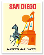 San Diego, California - Zebra - San Diego Zoo - Balboa Park - United Air Lines  - Fine Art Prints & Posters