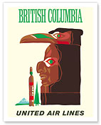 British Columbia - Northwest Indian Totem Pole - United Airlines - Fine Art Prints & Posters