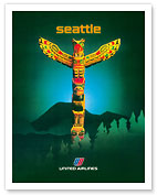Seattle, Washington - United Airlines - Totem Pole - c. 1982 - Fine Art Prints & Posters