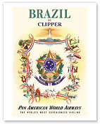 Brazil - by Clipper - Pan American World Airways - Coat of Arms - Fine Art Prints & Posters