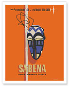 Congo - South Africa - Sabena, Lignes Aeriennes Belges (Belgian Airlines) - Tribal Mask - Fine Art Prints & Posters