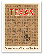 Texas - Famous Cattle Brands of the Lone Star State - Santa Fe Railroad - Fine Art Prints & Posters