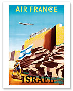 Israel - Zionist Heroic Girl Holding Israeli Flag - Walls of Jerusalem - Aviation - Fine Art Prints & Posters