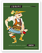 Europe - Qantas Empire Airways (QEA) - Bavarian Concertina Musician in Lederhosen - c. 1950's - Fine Art Prints & Posters