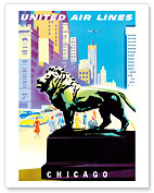 Chicago, USA - Bronze Lion Statues - Art Institute of Chicago - United Air Lines - Giclée Art Prints & Posters