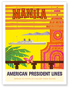 Manila, Philippines - American President Lines - Cruise Ship Boat - Fine Art Prints & Posters