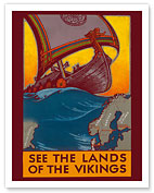 See the Land of the Vikings - Map of Scandinavia - Viking Ship - Giclée Art Prints & Posters