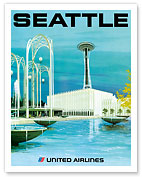 Seattle - Space Needle and Seattle Center - United Airlines - Fine Art Prints & Posters