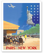 Paris New York - French Cafe And Statue of Liberty - Fine Art Prints & Posters