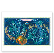 Sky World Map - Constellation Zodiac - Planisphere - Giclée Art Prints & Posters