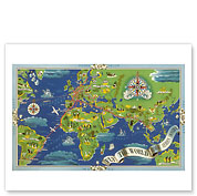 Fly the World - Réseau Aérien Mondial (Global Airline Network) - Fly Routes World Map - Planisphere - Giclée Art Prints & Posters