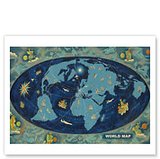 World Map - Global World Flight Route Map - Planisphere - Fine Art Prints & Posters