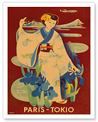 Paris-Tokyo -  Japanese Geisha in Kimono - Fine Art Prints & Posters