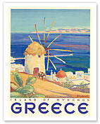 Greece - Island of Mykonos - Greek Windmill - Cyclades Islands - Giclée Art Prints & Posters