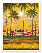 Hawaii Outrigger on Sunset - Fly Hawaiian Air - Hawaiian Airlines - Giclée Art Prints & Posters
