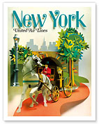 New York - Central Park Horse Drawn Carriage - United Air Lines - Fine Art Prints & Posters