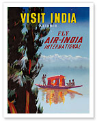 Visit India - Kashmir - Fly Air India International - Shikara Travel Boat at Dal Lake - Fine Art Prints & Posters