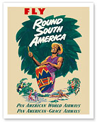 Fly Round South America - Pan American World Airways - Grace Airways - Native Drummer - Fine Art Prints & Posters