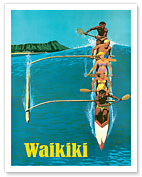 United Air Lines - Waikiki - Outrigger Canoe Surfing - Fine Art Prints & Posters