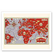 Planisphere World Flight Route Map - Réseau Aérien Mondial - Fine Art Prints & Posters