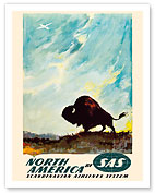North America - by SAS Scandinavian Airlines System - American Bison (Buffalo) - Fine Art Prints & Posters
