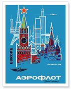 Europe via Moscow - Aeroflot (Soviet Airlines) - National Airline of Russia - Аэрофлoт - Giclée Art Prints & Posters