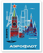 Europe via Moscow - Aeroflot (Soviet Airlines) - National Airline of Russia - Аэрофлoт - Fine Art Prints & Posters