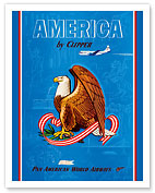 America by Clipper - Pan American World Airways - Fly with the Leader - United States National Bald Eagle - Fine Art Prints & Posters