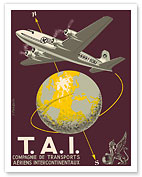 TAI Airline (Transports Aeriens Intercontinenteaux) - Douglas DC-4E Airplane - Fine Art Prints & Posters