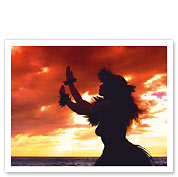 Hula Dancer Silhouette at Sunset - Giclée Art Prints & Posters