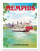Memphis, Tennessee - United Airlines - Mississippi River Paddlewheel Boat - Fine Art Prints & Posters