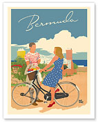 Bermuda - Woman on Bicycle - Fine Art Prints & Posters