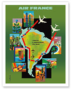All of South America (Toute L'Amérique Du Sud) - Flight Routes Map - Giclée Art Prints & Posters
