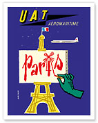 Paris, France - UTA (Union des Transports Aériens) - Eiffel Tower Easel - Fine Art Prints & Posters