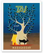 Madagascar - TAI (Transports Aériens Intercontinentaux) Baobab Tree and Antelope - Fine Art Prints & Posters