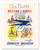 Gay and Beautiful - Buenos Aires, Argentina - Aerolineas Argentinas - Argentine Airlines - Douglas DC-6 Airplane - Fine Art Prints & Posters