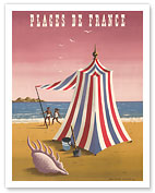 Plages de France (Beaches of France) - Beach Tent & Sea Snail Shell - Fine Art Prints & Posters